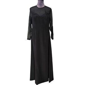 Black Sheer Long Sleeve Evening Gown With Sweetheart Bodice & Keyhole Back By Ri